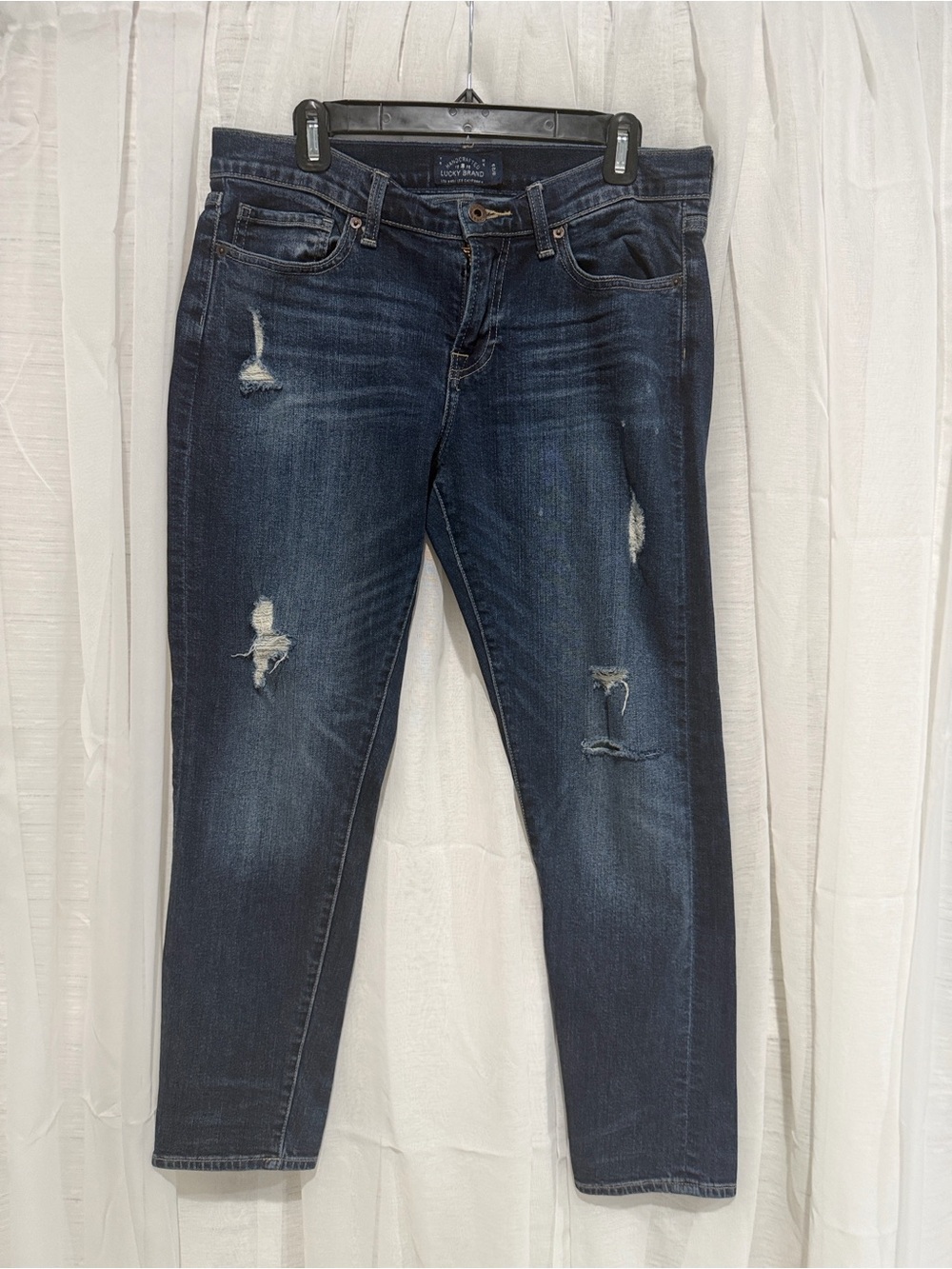 Lucky Brand Men's Skinny Ripped Dark Blue Jeans - Picture 3 of 10